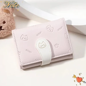 NOTE1 Ví Nhỏ Ngắn Dễ Thương, Túi ID Bé Gái PU Mèo Con In Ví, Ví Đựng Thẻ Khóa Dây Đeo Nữ Túi Đựng Tiền