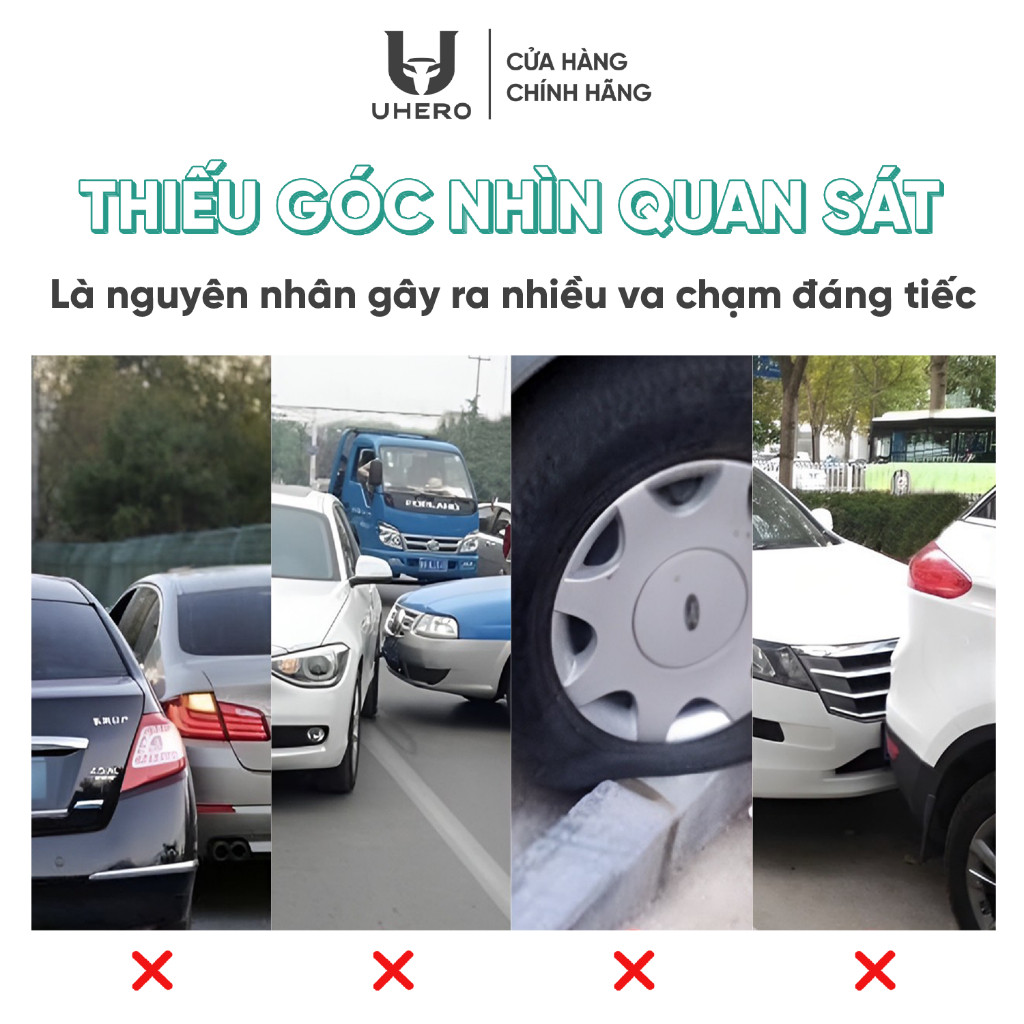 Cặp 2 gương cầu lồi ô tô UHERO góc rộng xoay 360 xoá điểm mù, đế hút chân không cực chắc chắn GCL01