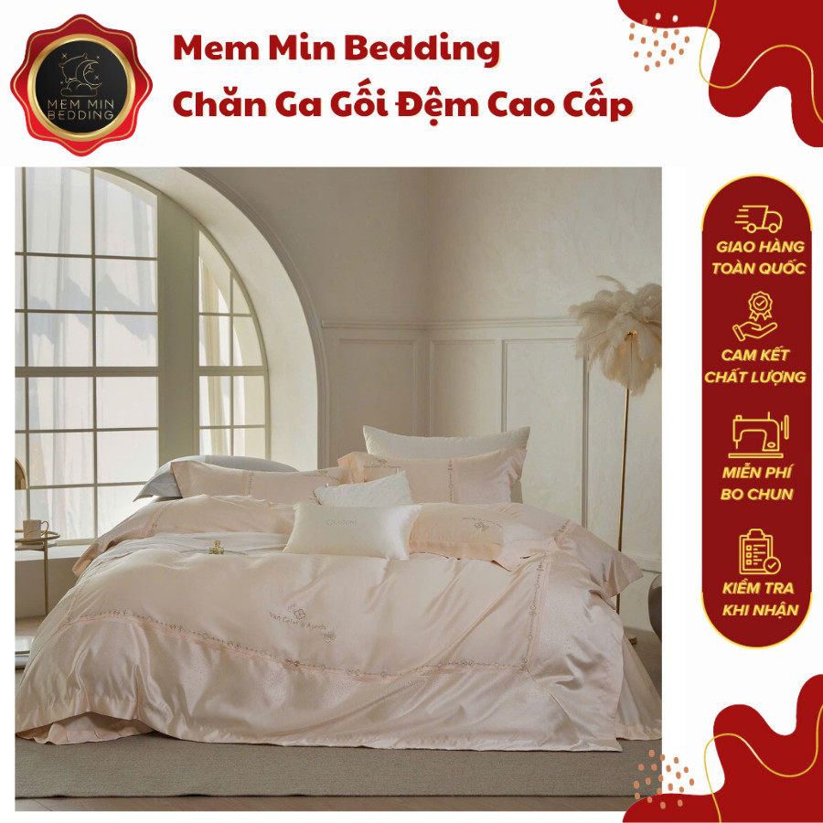 (L41519)Bộ Chăn Ga Gối Chất Liệu Tencel Cao Cấp Mềm Mại Thiết Kế Họa Tiết Tối Giản Quý Phái - MemMinbedding Luxury