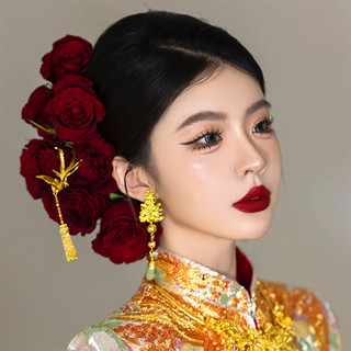 Phụ kiện tóc cưới cô dâu Trung Quốc Kẹp tóc hoa hồng đỏ cổ điển