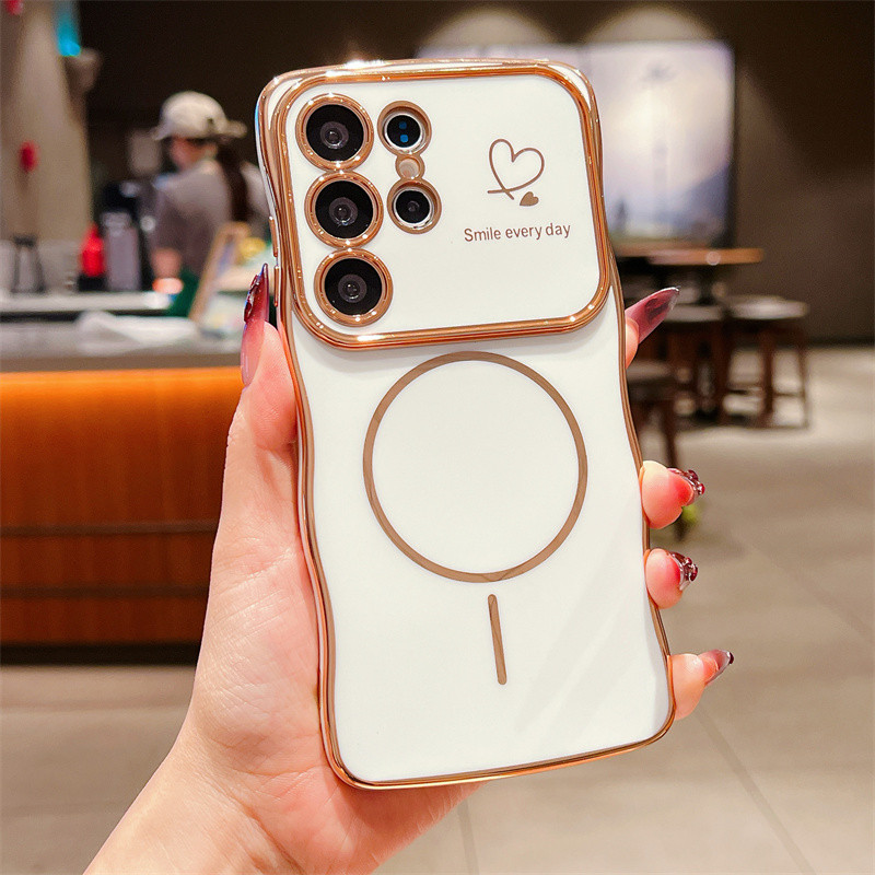 Ốp Lưng Từ Tính Mạ Sóng Cho Samsung Galaxy S26 S25 S24 Ultra Plus S25 S24 S23 FE Sạc Không Dây Trái Tim Tình Yêu Bên
