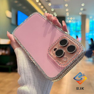 Ốp Lưng Thạch Màu Trơn Mới Kèm Đính Kim Cương Giả Cho iPhone 13 14 15 16 Pro Max Chống Sốc Chính Xác Cắt Thời Trang Nữ Thần Desi