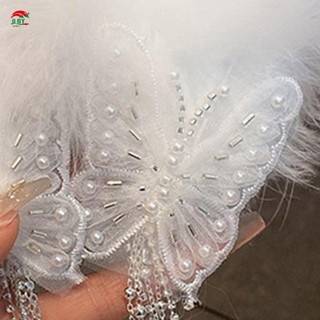 Handmade Bướm Bên Kẹp Tóc Ngọc Trai Lông Vũ Trang Trí Đám Cưới Mũ Đội Đầu Cho Dày Xoăn Tạo Kiểu Tóc Trang Trí