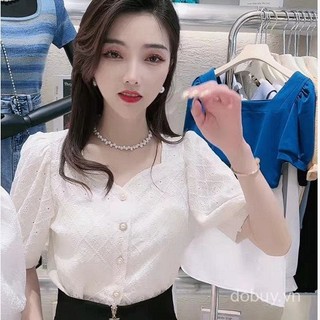 Trang phục lấy cảm hứng từ châu Á cho phụ nữ, áo blouse Barong hiện đại, áo Filipiniana, áo blouse cổ vuông đơn giản có ren