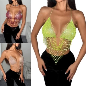 Treeling Nữ Thạch Anh Fishnet Crop Tank Dây Nhìn Xuyên Qua Camisole