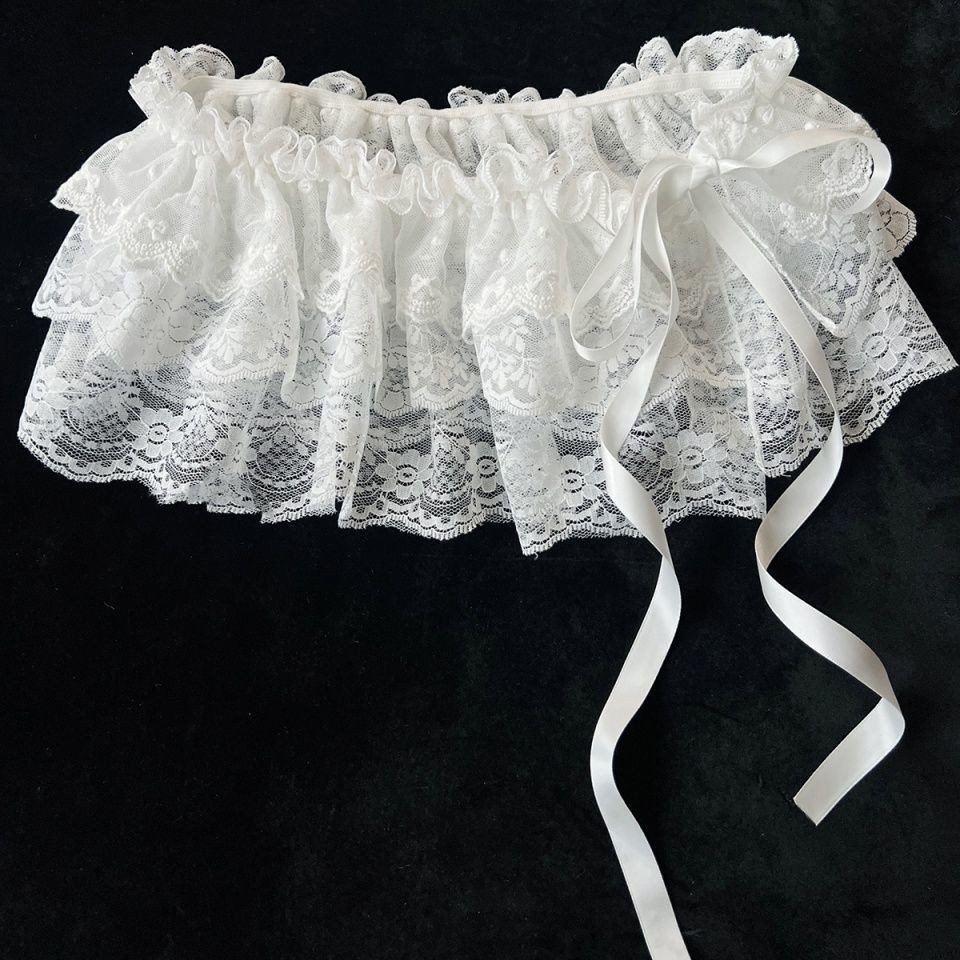 Váy ren mới 2025, váy ngắn có viền ballet, váy tạp dề buộc dây