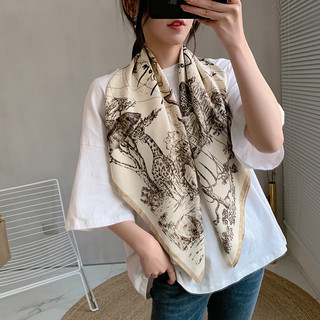 Mùa Xuân 2025 Phong Cách Pháp Cà Vạt Khăn Retro Nữ Thời Trang Thanh Lịch Khăn Twill 90 Khăn Vuông In Hình Chống Nắng