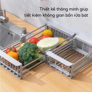Kệ Gác Bồn Rửa Chén Bát Đa Năng Có Thể Thu Gọn Kéo Dài MAISON, Giá Úp Bát, Kệ Ráo Nước Hoa Quả INOX 304 Không Gì