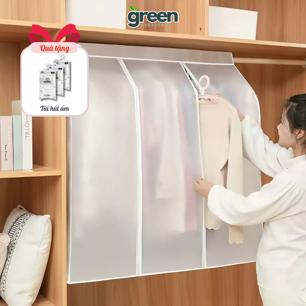 Túi bọc quần áo loại dày Dinohome chống bụi bẩn, ẩm mốc nồm chất liệu nhựa PEVA in 3 chiều cao cấp