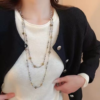 Dây chuyền áo len hợp kim lấy cảm hứng từ Y2K - Vòng cổ đính cườm hoa Boho - Vòng cổ xếp lớp thời trang nữ