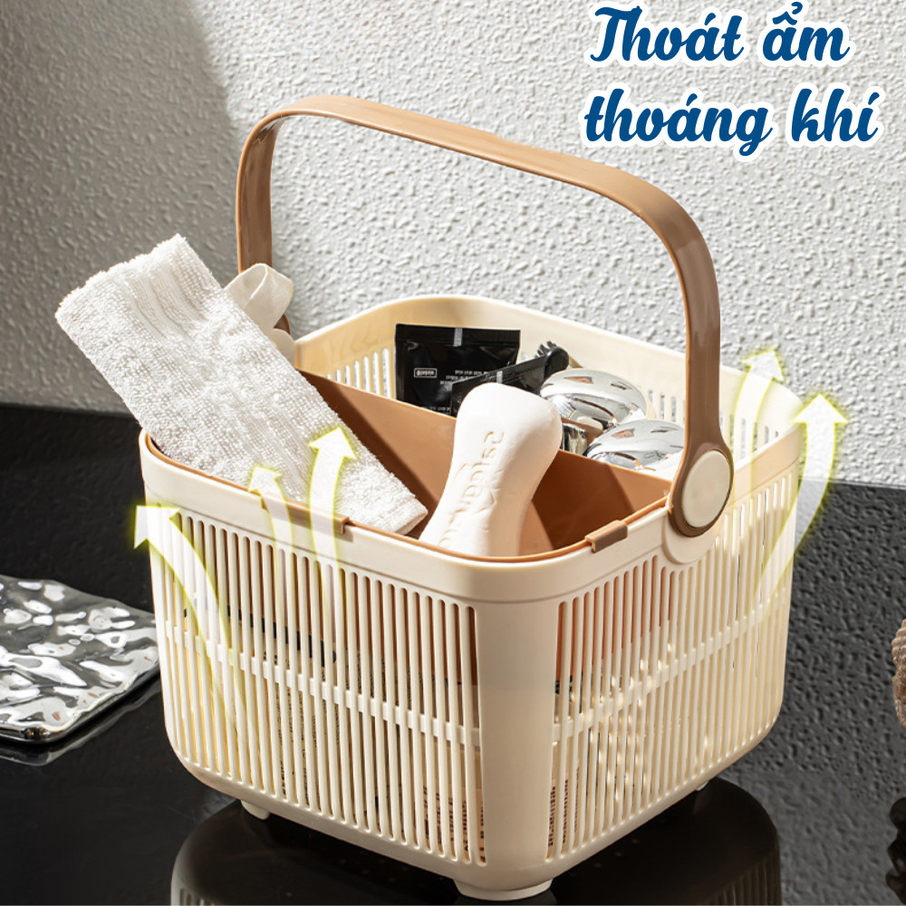 Giỏ Đựng Đồ Nhà Tắm Kèm Quai Xách Đựng Mỹ Phẩm Đa Năng, Giỏ Đựng Đồ Vệ Sinh Cá Nhân Nhựa PP Cứng Cáp