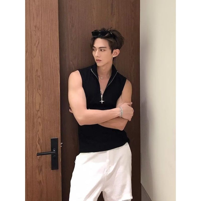 ThaliaWisp Người đàn ông của mùa hè không tay Polo vest với nửa-zip thiết kế cho mặc giản dị
