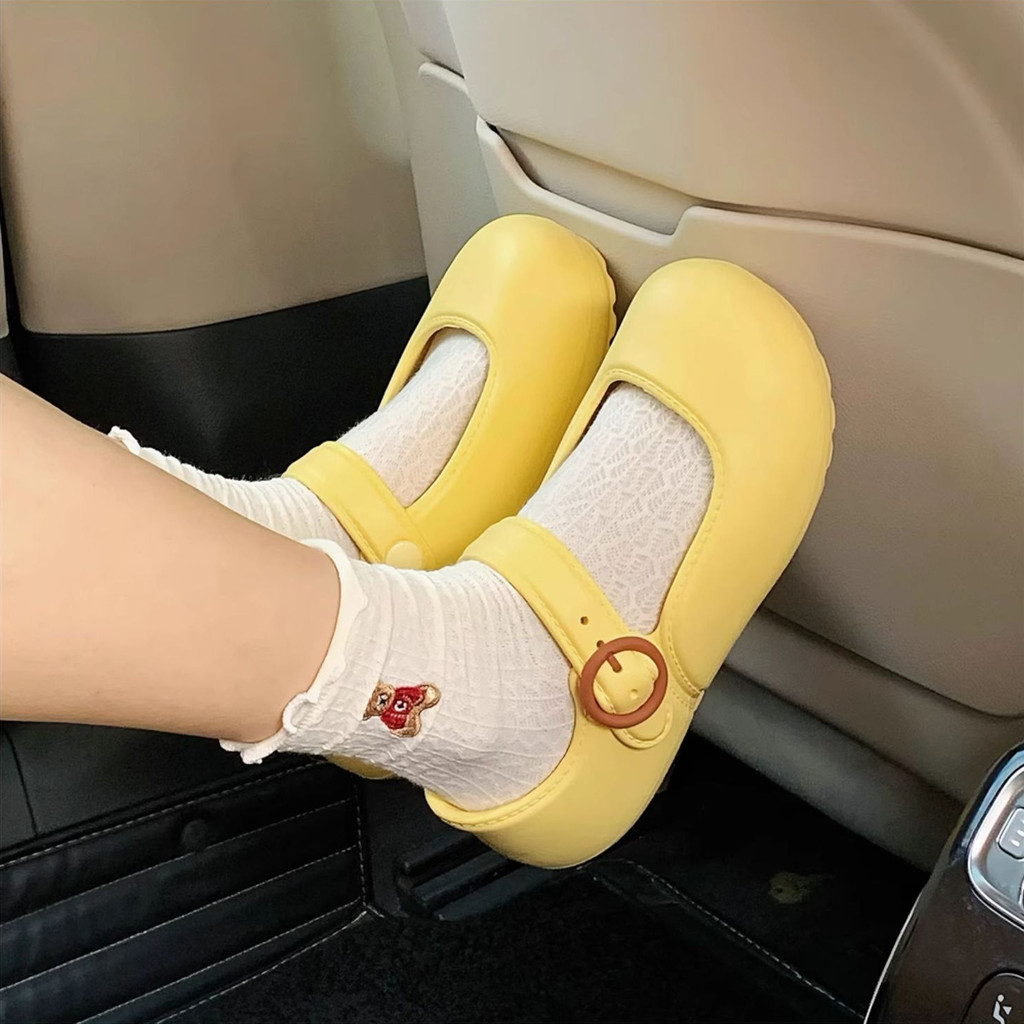 XIXITIAO Mary Jane Giày Đế Bằng Nữ Mùa Hè Phong Cách Mới Thời Trang Ba Lê Phong Cách EVA Ngoài Mặc Giày Đơn