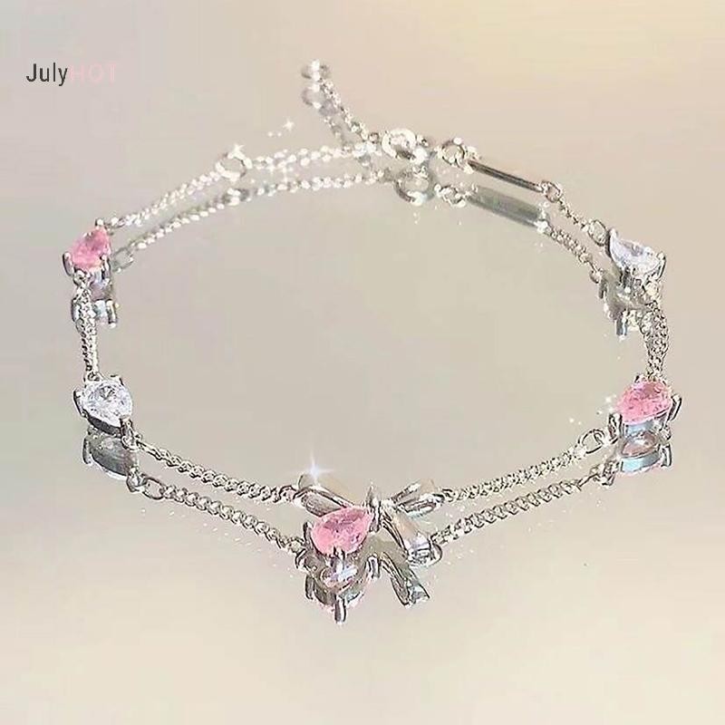 JULYHOT Thời Trang Hoa Anh Đào Vòng Tay Dành Cho Nữ Bé Gái Sáng Bóng Nơ Quyến Rũ Lắc Tay Dự Tiệc Phụ Kiện Trang Sức Quà Tặng Massivedeals