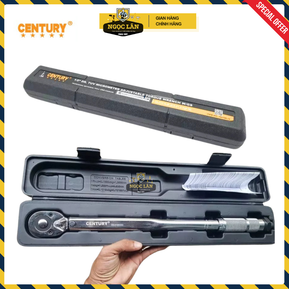 [Chính Hãng] Cần Nổ, Cần Siết Chỉnh Lực 1/2” (28-210 Nm) CENTURY dài 450mm thép CR-V cao cấp