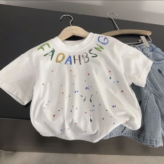 Mùa hè Cotton Nguyên Chất Bé Trai Bé Gái Phiên Bản Hàn Quốc Phù Hợp Với Trẻ Em Nhỏ Áo Thun Tay Ngắn Cho Bé + Quần Short Denim Thường Ngày Bộ Đồ Hai Mảnh