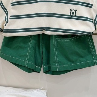 Bộ đồ mùa hè mới cho bé trai màu xanh lá, áo thun ngắn tay sọc phong cách Hàn Quốc và quần short hai mảnh cho trẻ nhỏ và bé trai nhỏ