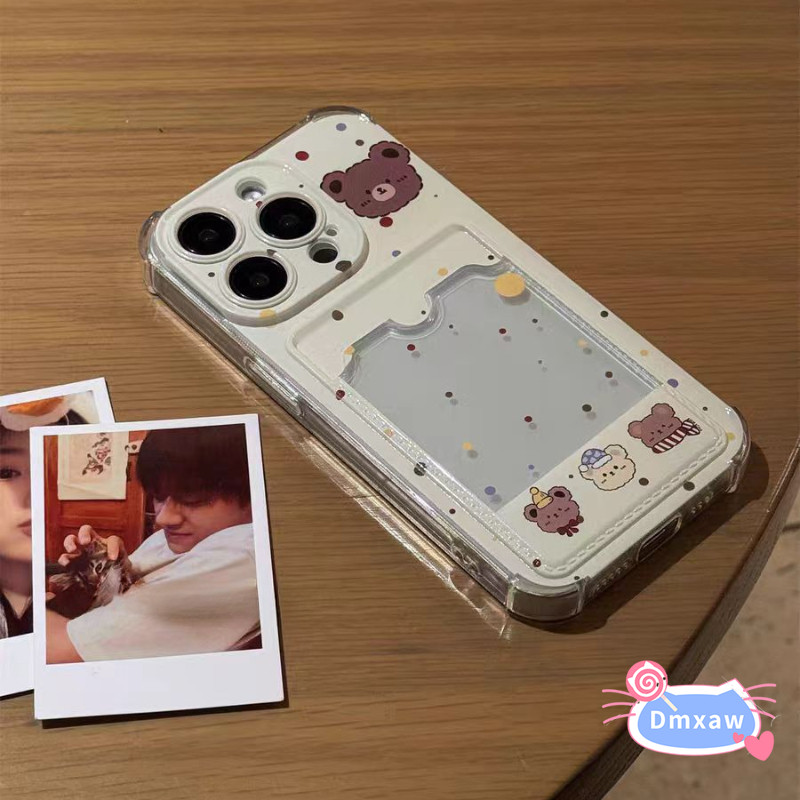 Ốp Điện Thoại Ví Gấu Dễ Thương Cho OPPO A57 A57S A57E A77 A77S A36 A96 A76 A15S A15 A55 A74 A94 A54 5G 4G Vỏ Đựng Thẻ Hoạt Hình Trong Suốt Chấm Bi Vỏ Mềm