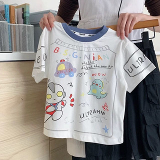 Áo thun ngắn tay cotton mới cho bé trai mùa hè, phong cách Hàn Quốc, in hoạt hình, áo cổ tròn màu sắc cho trẻ em