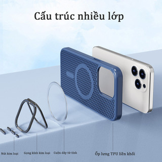 Ốp lưng iPhone chống sốc tích hợp giá đỡ camera tản nhiệt hỗ trợ sạc không dây từ tính cho iPhone 13 14 15 16 17 Pro Max