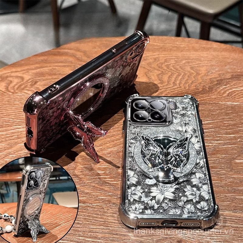Ốp lưng cho infinix Hot 50i 40Pro 30i 30Play Note 30 40 50 Pro Plus, ốp kim cương hình bướm có gương và dây đeo