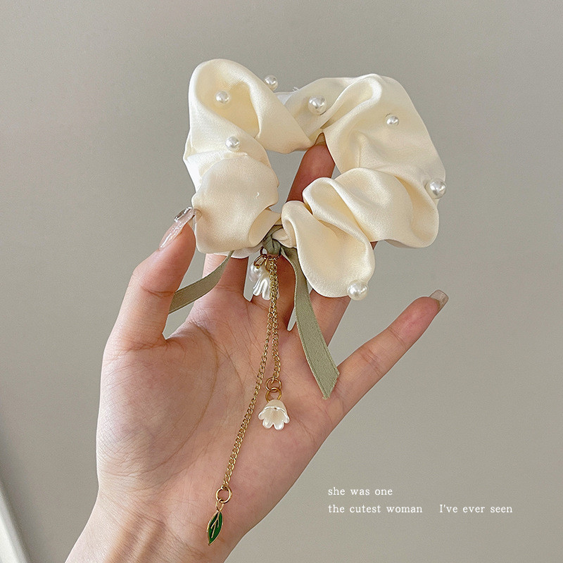 Dây buộc tóc Lily of the Valley, thun buộc tóc cao cấp, phụ kiện mùa thu đông, búi tóc lớn