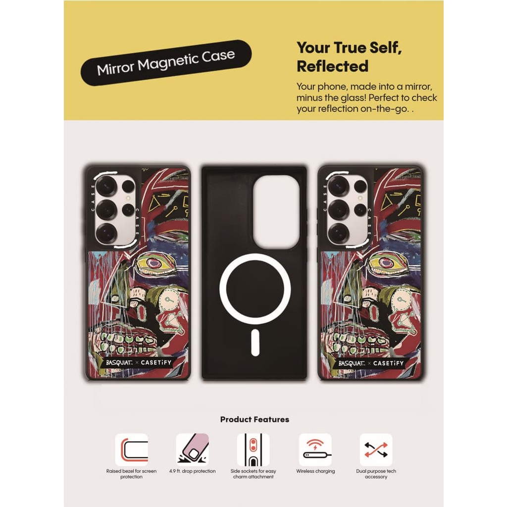 CASECASE X Basquiat '' In This Case '' Ốp điện thoại hút từ tính bằng gương đen mờ Samsung Galaxy S23 S24 S25 Ultra Plus Mặt sau cứng có hộp khắc logo