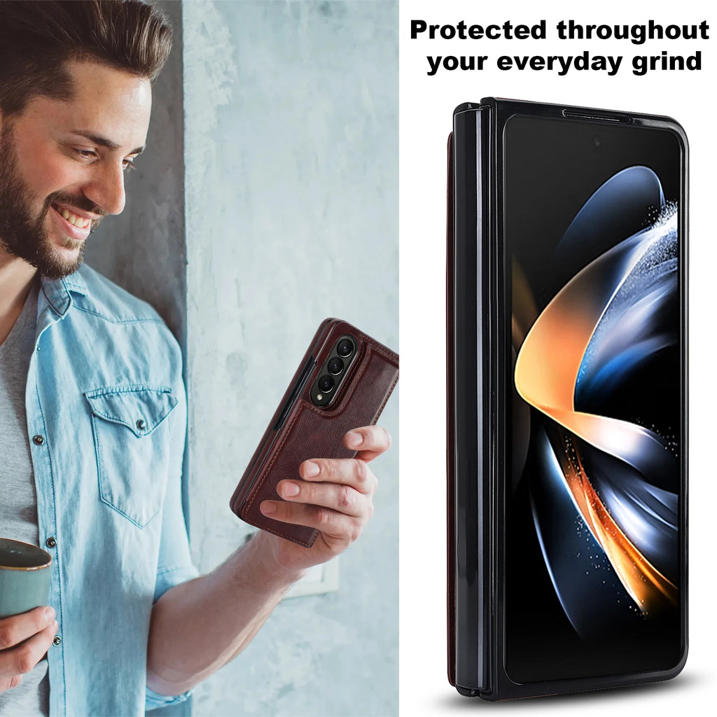 Ví Sang Trọng Cho Samsung Galaxy Z Fold 7 3 4 5 6 Ốp Điện Thoại Có Đựng Thẻ Da Kicstand Stockproof Vỏ Bảo Vệ