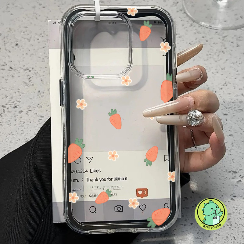 Vỏ viền màu kẹo cho iPhone 16E 16 Pro Max 15 14 Plus 13 Pro Max 16ProMax 15ProMax Vỏ sang trọng Phim hoạt hình dễ thương Cà rốt hoa mềm Vỏ điện thoại trong suốt chống sốc