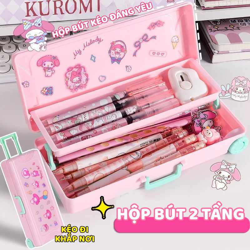 Hộp Bút Kéo 2 Tầng Xinh Xắn  Chống Nước - Hộp Đựng Bút Học Sinh Sức Chứa Lớn, Hình Hoạt Hình Dễ Thương