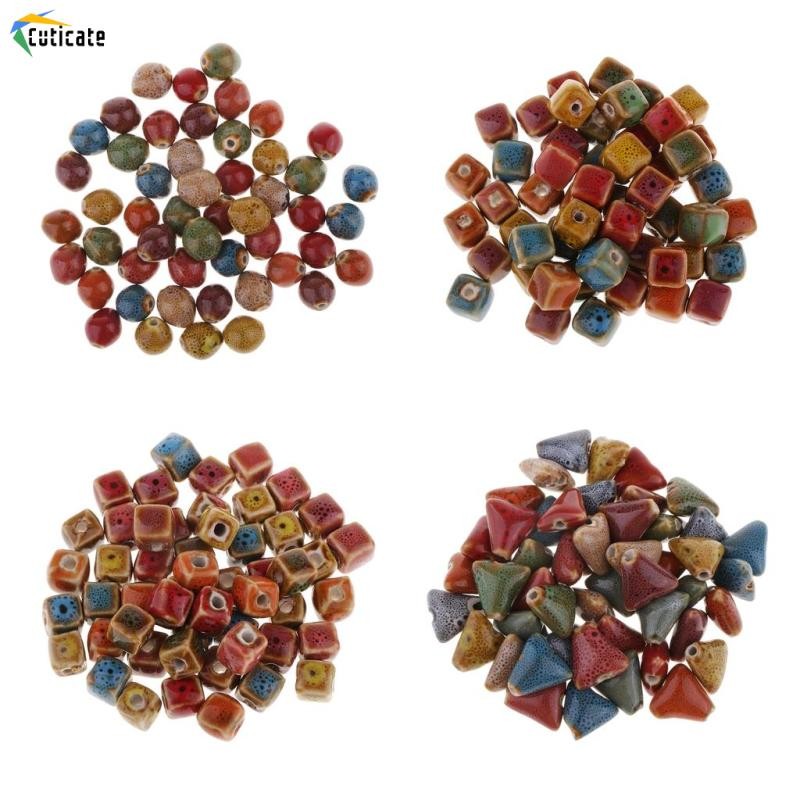 Cuticate 50 Miếng Hoa Men Gốm Hạt Sứ Cho Vòng Tay DIY 10 Mm
