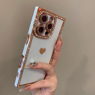 Ốp điện thoại di động mạ kim cương vuông mạ cao cấp cho iPhone16 Pro Max 15 14 13 Pro Max bảo vệ camera chống sốc chống rơi mặt sau mềm