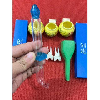 Combo Cóng sứ chào mào gắn sẵn tai tre (1 bộ cóng chợ ngẫu nhiên + 2 xiên tàu + 1 rọ + xúc nhựa + 2 cóng hút tàu)