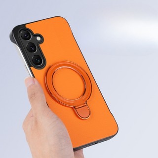 Ốp lưng không khung da dành cho doanh nhân có giá đỡ từ tính gấp cho Samsung Galaxy S24 SM-S921B Vỏ sạc siêu không dây