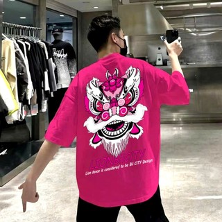 LOCAL BRAND Áo thun Wash Đầu Lân Phong Cách Unisex Form Rộng / Áo thun Đầu Lân Phông Màu Phong Cách Âu Mỹ