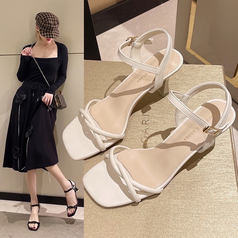 Dép Sandal Nữ Quai Xoắn Hot Trend, Giày Cao Gót Đế Nhọn 7cm Đi Chơi Đi Làm - Cin Shoes
