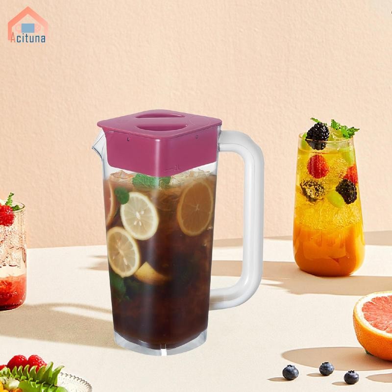 Bình đựng nước 2L Dung tích lớn Đa năng Dễ dàng làm sạch Quà tặng gia đình mùa hè có nắp cho trà đá Nước giải khát