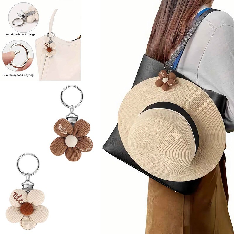 Mới Năm Cánh Hoa Cotton Thêu Móc Khóa Du Lịch Mũ Kẹp Kính Mát