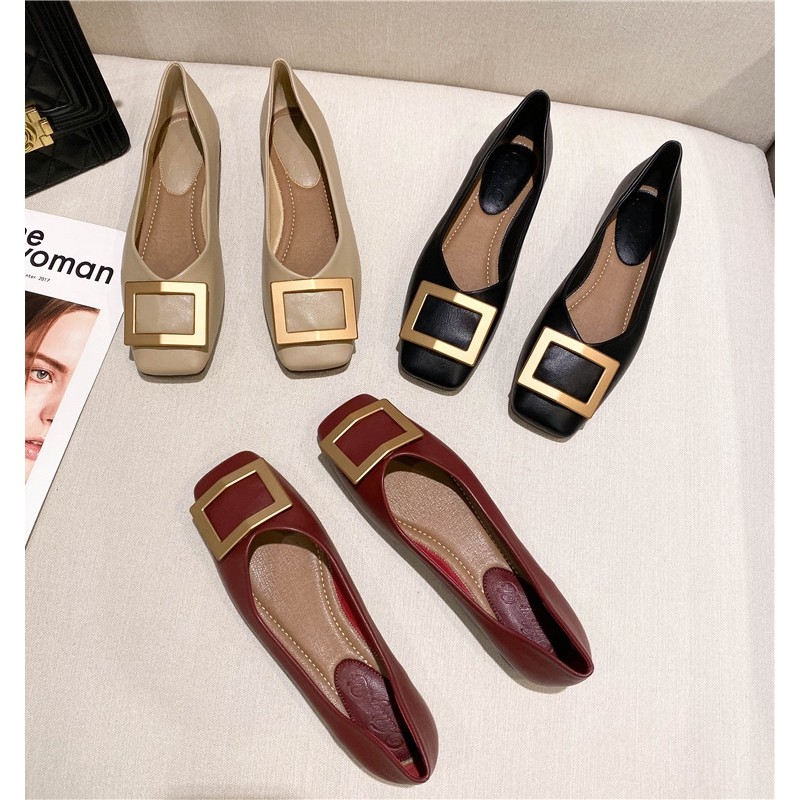 Giày Nữ Size Lớn (32-44) Size Nhỏ 32 33 34 Giày Đế Bằng Mũi Vuông Nữ Phiên Bản Hàn Quốc Phù Hợp Với Miệng Nông Da Mềm Nhẹ Nhàng Giày Dạ Hội Đế Mềm Giày Muỗng JUNE10