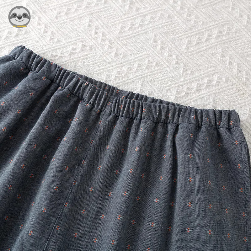 Phong cách Muji Nhật Bản - Quần áo ngủ hai lớp cotton dành cho nam - quần ngủ dài tay