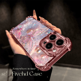 Vỏ mạ sang trọng hình bướm pha lê màu hồng Ins Hàn Quốc cho IPhone 16 11 12 13 14 15 16E Pro Xs Max X Xr 7 8 Plus SE Vỏ điện thoại TPU mềm Vỏ bảo vệ chống rơi Vỏ chống sốc