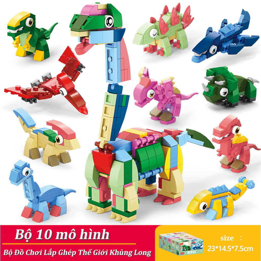 Bộ Đồ Chơi Lắp Ghép Thế Giới Khủng Long, Bộ 10 mô hình, Mô Hình Lắp Ráp Động Vật Bộ Xếp Hình Mini Quà Tặng Cho Bé