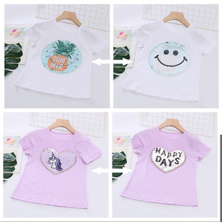 Áo thun Sequin lật bé gái 2025 với thiết kế Unicorn Pony và phong cách mùa hè dễ thương