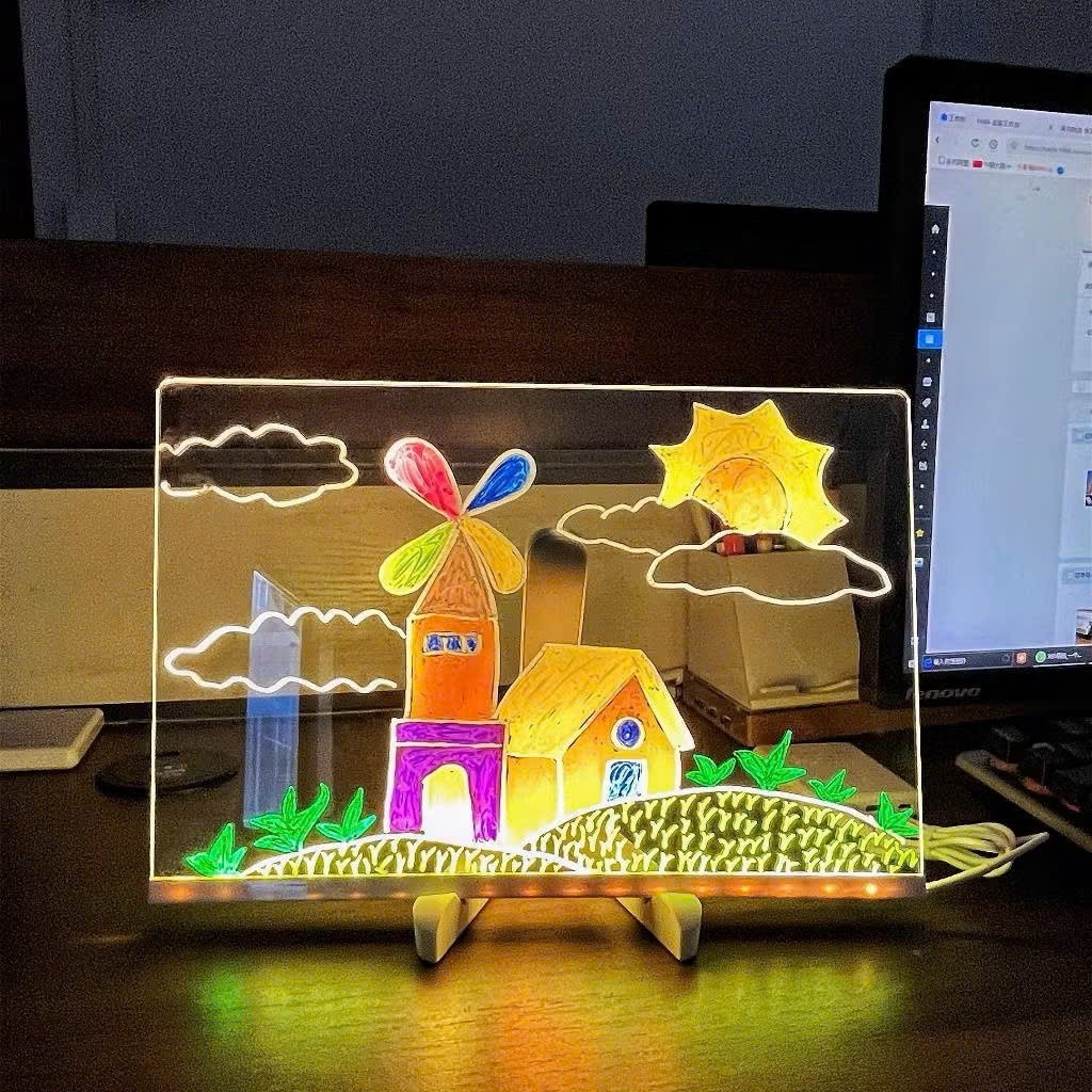 Bảng Vẽ Phát Sáng Led Trong Suốt , Chữ Có Đèn Dạ Quang Tư Duy Cho Bé Sáng Tạo , Có Thể Xóa