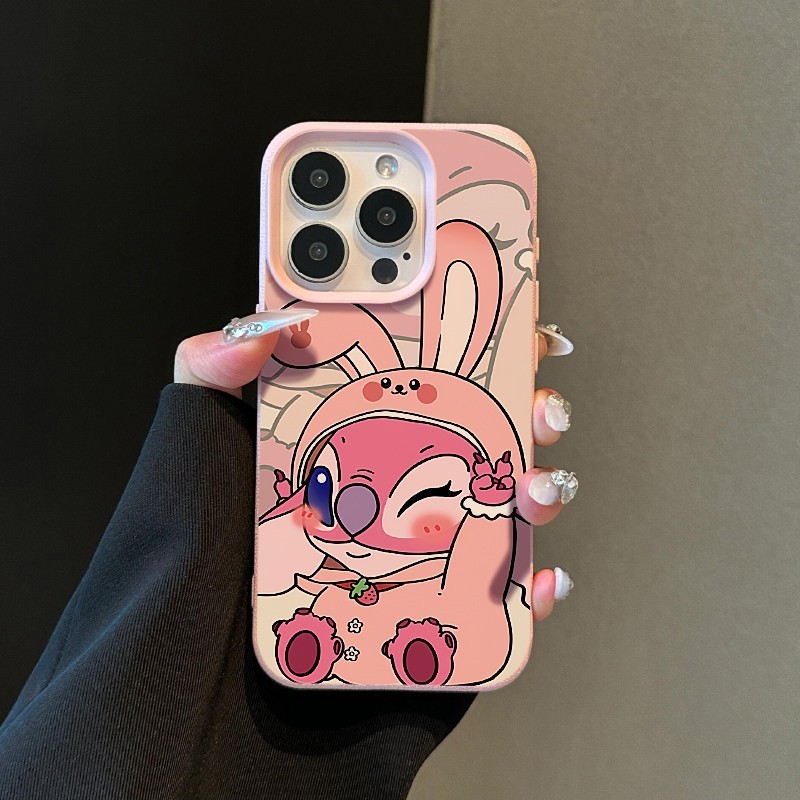 Bộ Đồ Ngủ Stitch Angel Thích Hợp Cho Apple 15 Vỏ Điện Thoại iphone13 / 14promax Da Hạt Mềm 16Pro