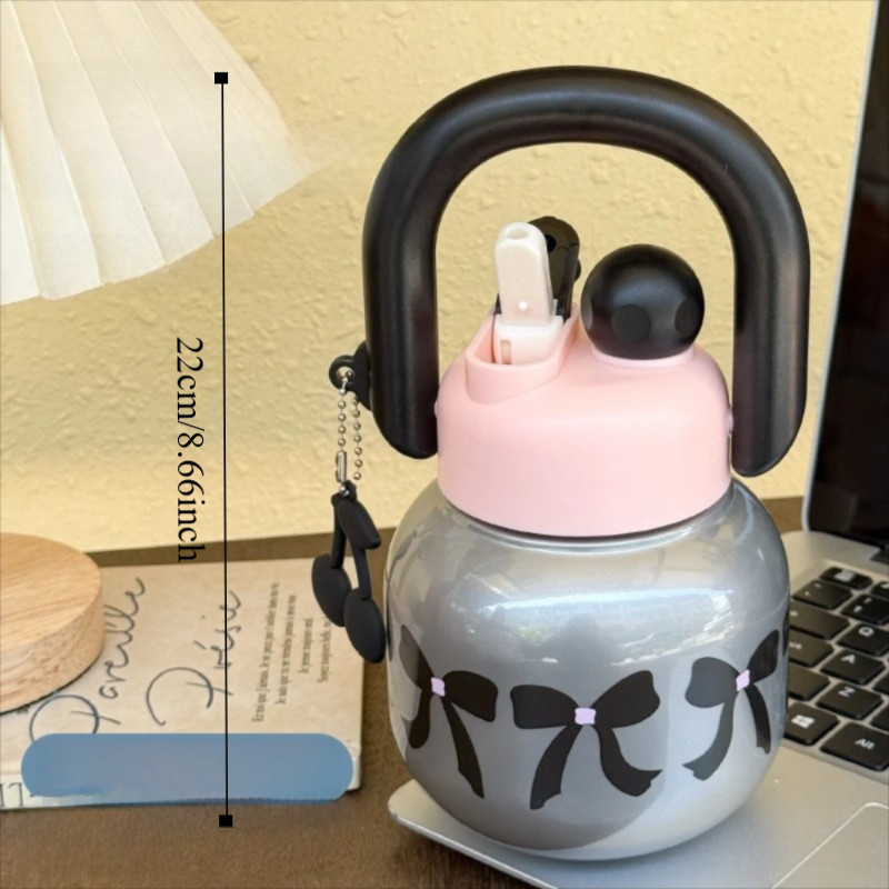Chai Nước Ống Hút JiKK, Cốc Nước Anh Đào Nhựa, Dung Tích Lớn Dễ Thương Uống Đôi Nơ Sippy Cup Quà Tặng