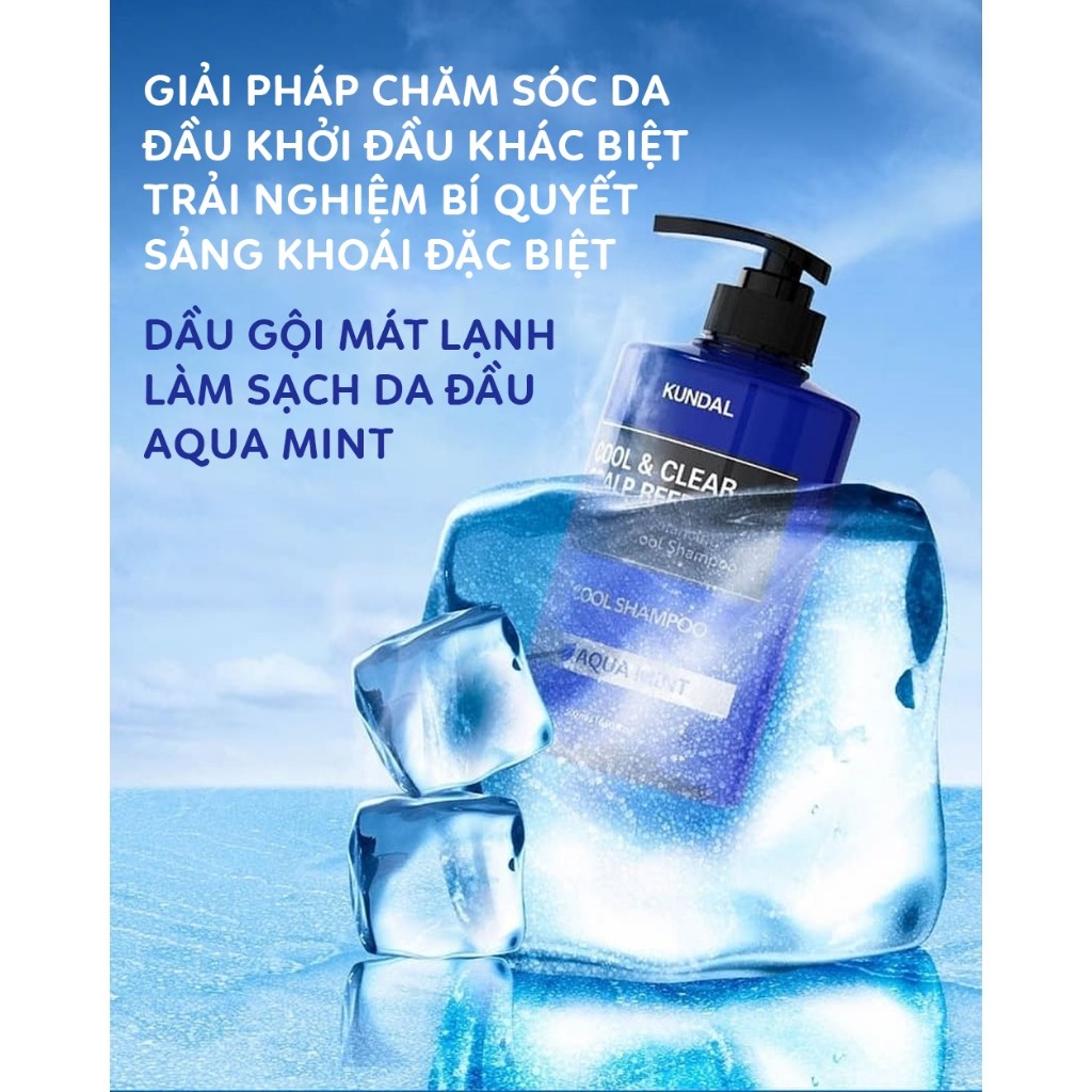 Dầu gội mát lạnh làm sạch da đầu KUNDAL COOL & CLEAR SCALP REFRESHING COOL SHAMPOO AQUA MINT 500ml | DAMDAVN
