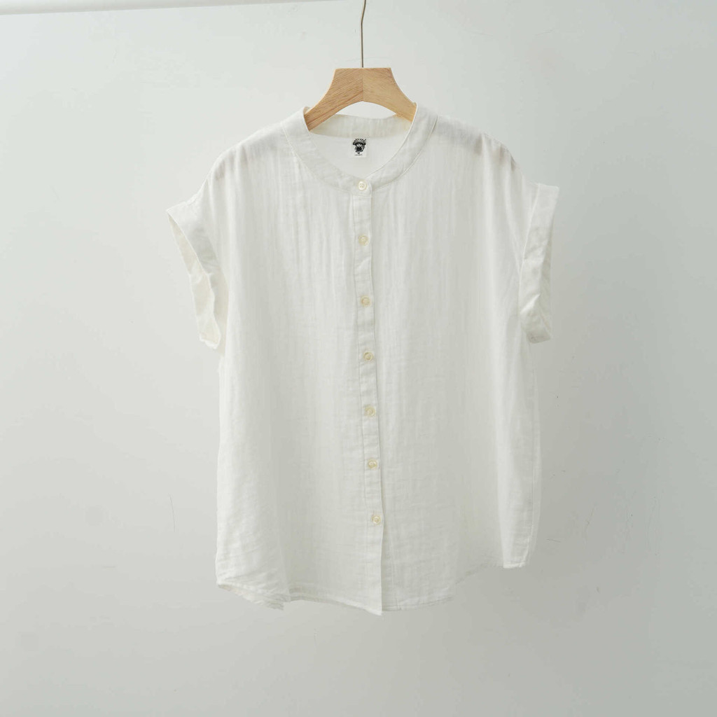 Áo Sơ Mi Nữ Cotton Mềm, Tay Ngắn Không Tay, Thanh Lịch Nhật Bản, Botton Xuống, Siêu Thoáng Khí