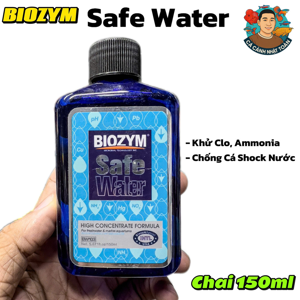 Chai 150ml Dung Dịch Biozym Safe Water khử Clo, Amoniac và kim loại nặng cho bể thủy sinh, chống Shock cho cá cảnh