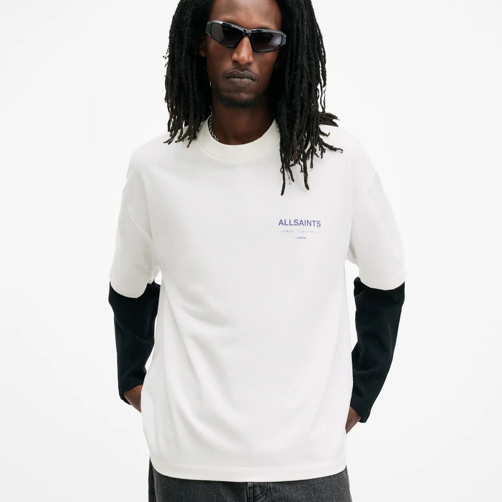 ALLSAINTS In Chữ Dạo Phố Áo Thun Tay Ngắn Mùa Hè Rời Áo tee Thường Ngày